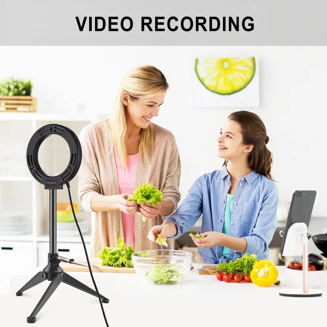 12cm Ring Light | Desktop Tripod | Selfie Stick Mount | USB LED | Beauty Vlogging | Photography & Video Lighting Kit | Black
