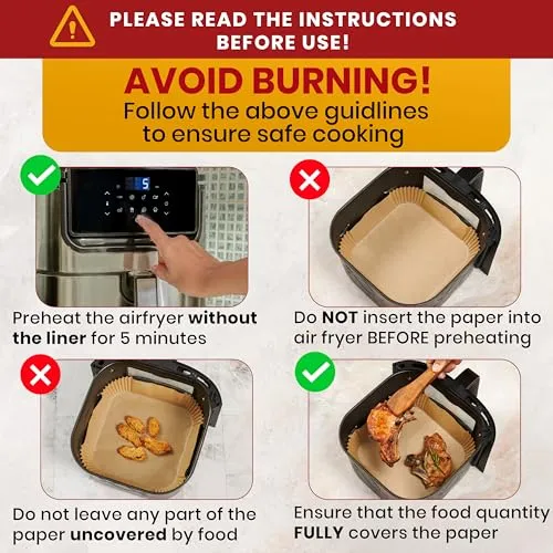 Air Fryer Paper Liners, 125Pcs Air Fryer Disposable Liners, Non-Stick and Oil Proof for Easy Cleanup, 8 Square for 5-8 qt Basket by Baker's Signature