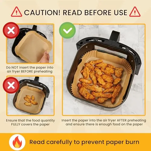 Air Fryer Paper Liners, 125Pcs Air Fryer Disposable Liners, Non-Stick and Oil Proof for Easy Cleanup, 8 Square for 5-8 qt Basket by Baker's Signature