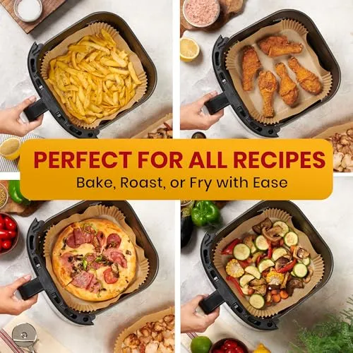 Air Fryer Paper Liners, 125Pcs Air Fryer Disposable Liners, Non-Stick and Oil Proof for Easy Cleanup, 8 Square for 5-8 qt Basket by Baker's Signature