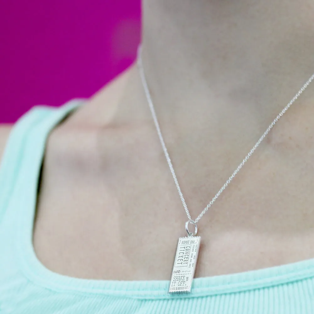 Concert Ticket Customizable Charm Silver