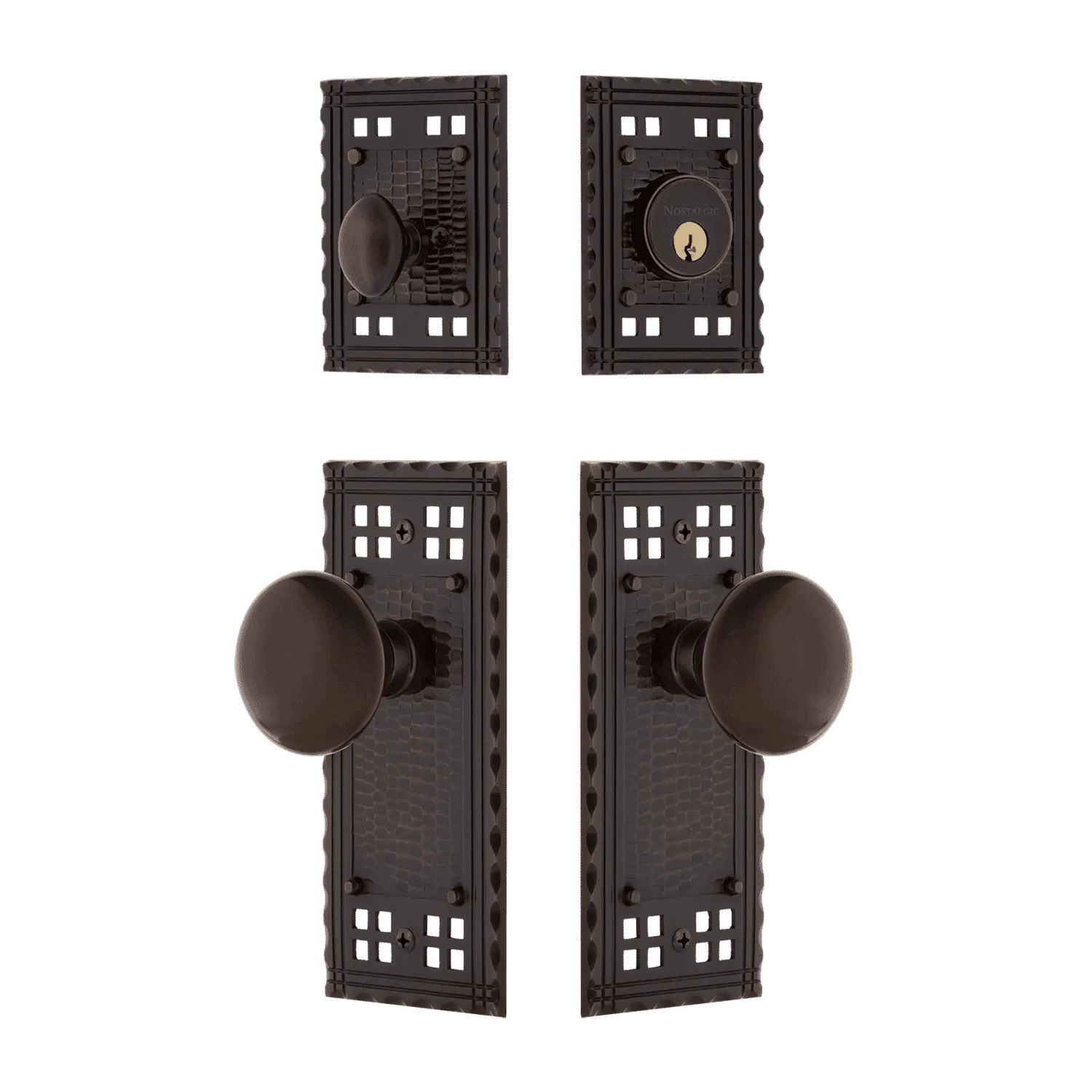 Craftsman Entry Set with Brown Porcelain Knob in Timeless Bronze