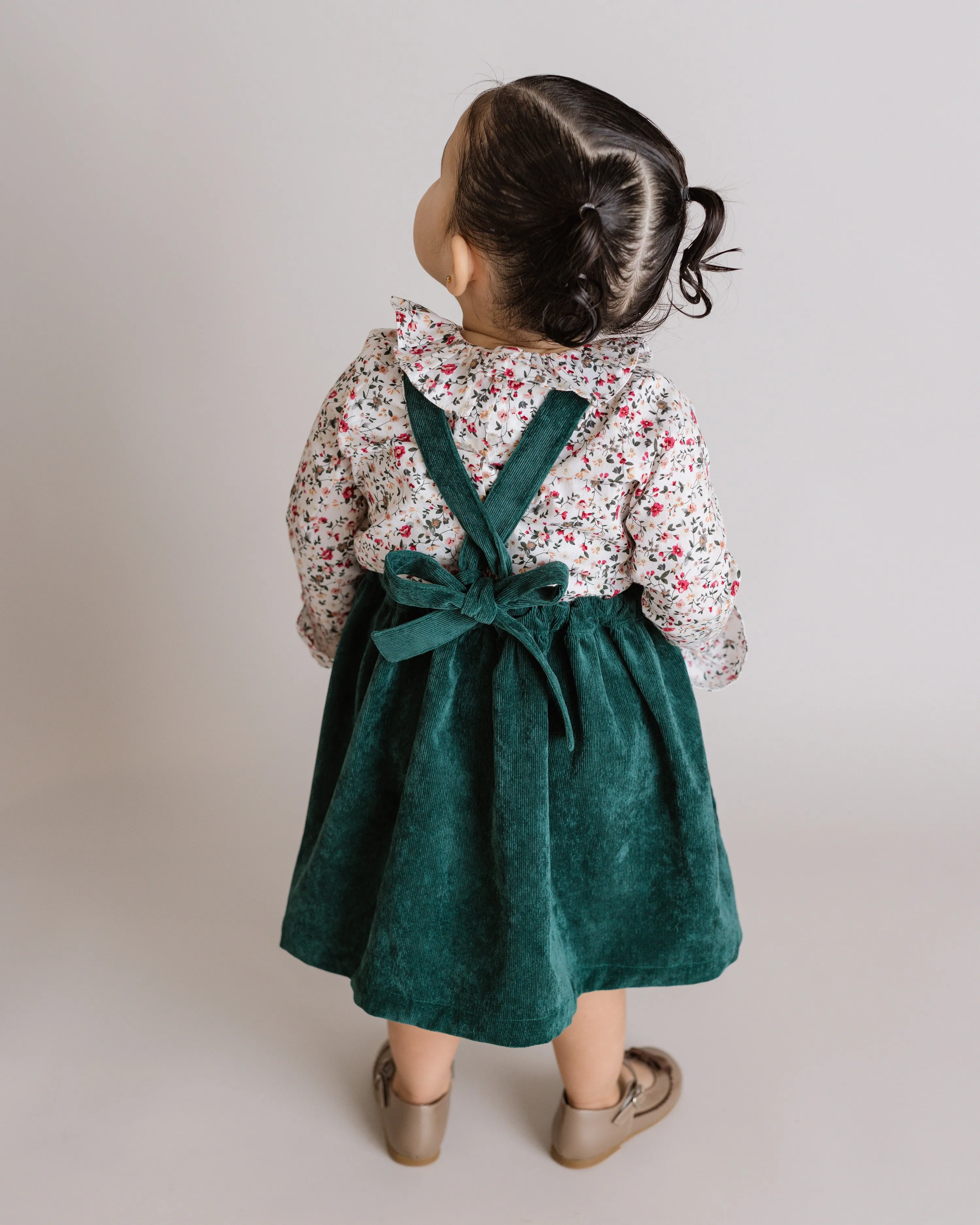 Green Corduroy Pinafore Dress, Toddler Girls
