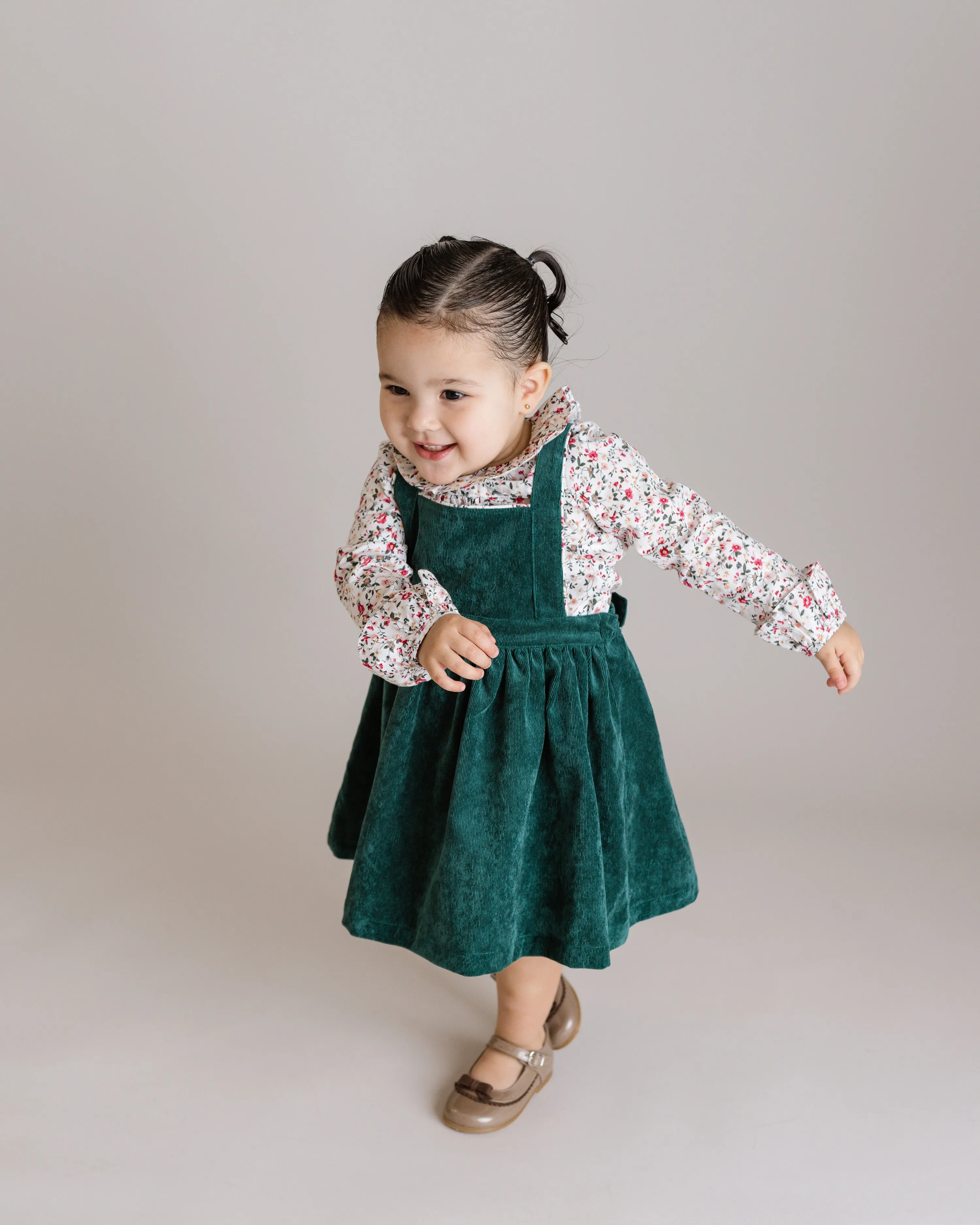 Green Corduroy Pinafore Dress, Toddler Girls