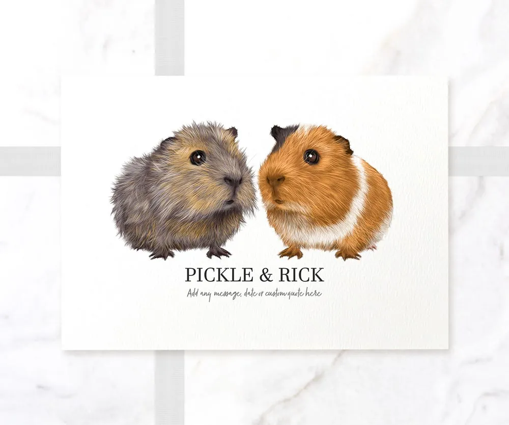 Two Guinea Pigs Pet Print - Personalised Colour From Photo