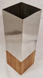 Vase - Teak Wood & Stainless Steel (10 x 10 x 30cm)