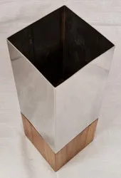 Vase - Teak Wood & Stainless Steel (10 x 10 x 30cm)